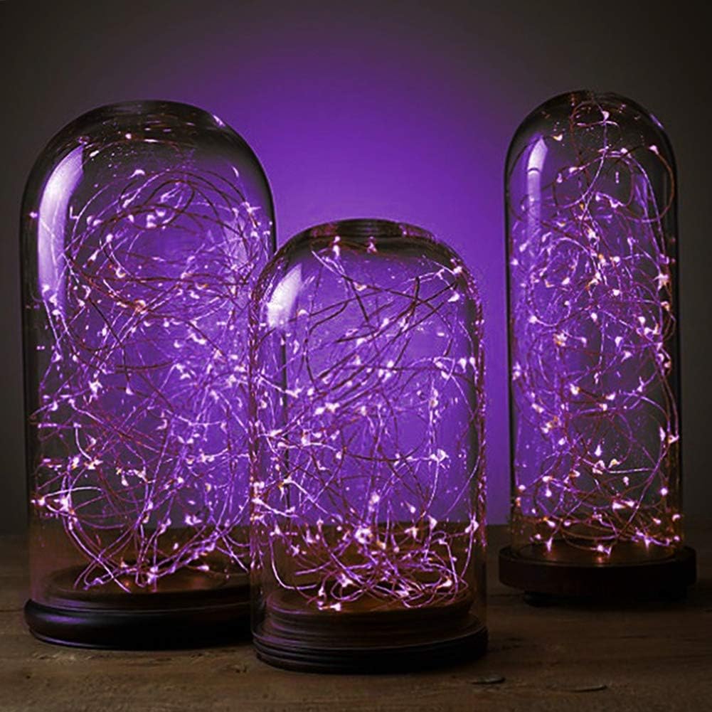 Twinkle Star 2 Pack Halloween Fairy Lights Battery Operated, Total 66 ft 200 Led String Lights Remote Control Timer Twinkle String Lights 8 Modes Firefly Lights for Garden Party Indoor Decor, Purple