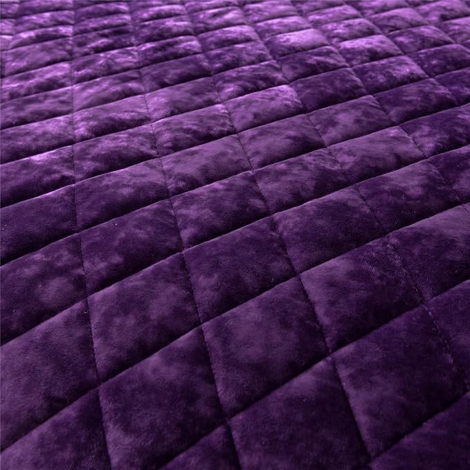 Fredsure Distressed Velvet Quilt Set, 3 Pieces Purple King, Distressed Velvet Face and Brushed Microfiber Reverse, with Diamond Quilting