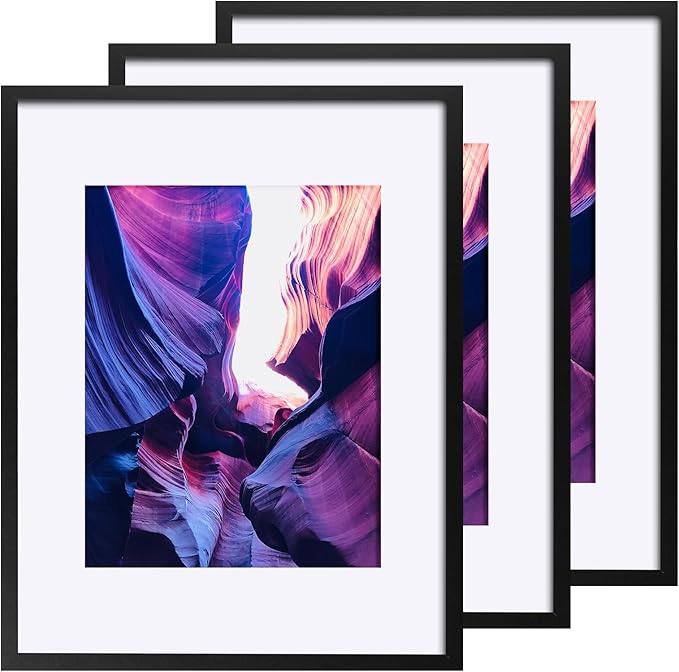 TWING 12x16 Frame Black 3 Pack, Large Wall Gallery Photo Frame Display Photos 8.5 x 11 with Mat or 12 x 16 without Mat,Picture Frames 12 x 16 for Horizontal or Vertical Wall Mounting