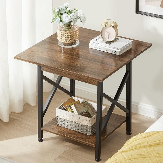 GreenForest Coffee Table with Round Corner and End Table 24 inch for Living Room Walnut