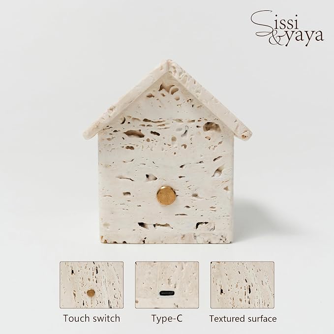 Sissi & yaya Marble Mood Light, Three Color Dimmable LED Accent Light, Natural Quality Travertine, Nightstand and Home Decor, Holiday Gift, Special Occasion. (Small Warm Room - Large)