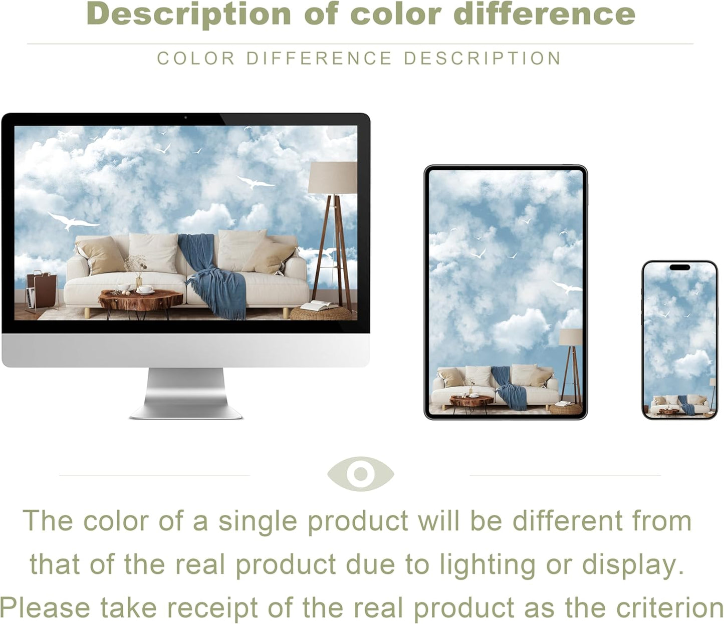 Blue Sky and White Cloud Wallpaper for Ceiling White Pigeon Wall Mural for Bedroom Living Room (Not Peel n' Stick)