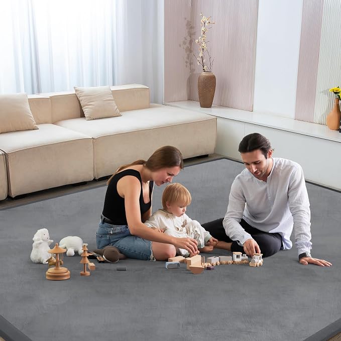 Baby Play Mat for Floor Nursery Rug Muscle Mat Area Rug Playroom Rug 39"x59" Playpen Mat Elastic Foam 1.3" Thick Crawling Mat for Babies,Toddlers, Infants, Kids,Grey