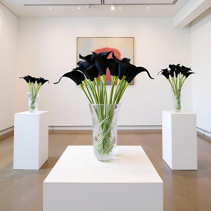 Floral Kingdom Artificial Calla Lily Flowers 20 Pack 14 Inch Black - Real Touch Faux Flowers for Modern Home Decor, Themed Event Centerpieces & Weddings