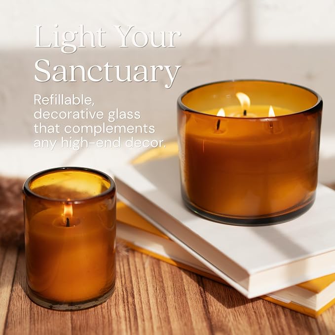 Bluecorn Beeswax 3-Wick Candle, 22 Oz, Amber Glass, 1 Count | 100% Pure Bees Wax, Fragrance Free, Soy Free, Clean Burning, Long Lasting (40 Hr)
