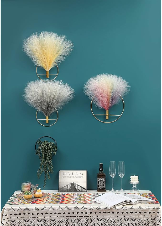 Pretty Jolly Boho Wall Decor - Hanging Artificial Pampas Display for Living Room, Bedroom, Bathroom, Dining Room - Wall-Mounted Metal Art, Plant Decor, 2 Pack Gold