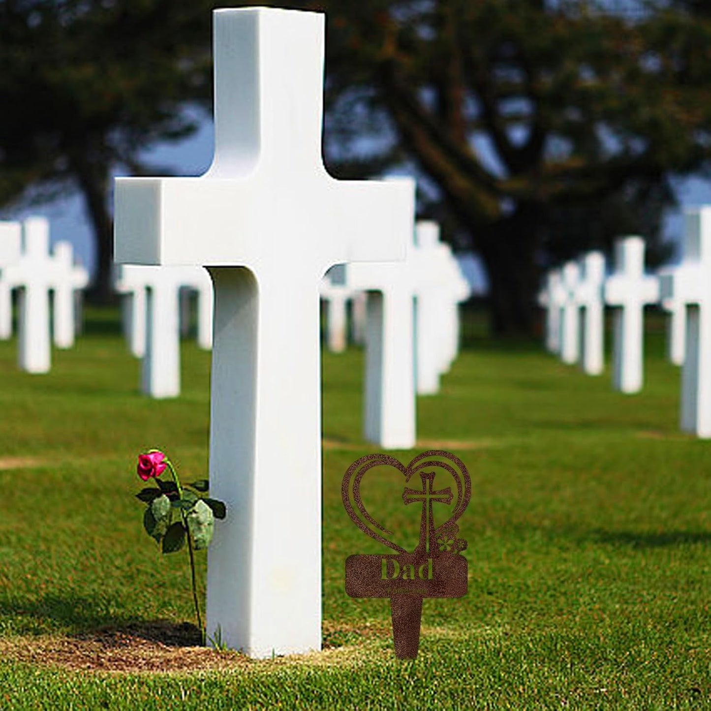 Brother Memorial Grave Stake, Cemetery Decorations for Grave Markers 12.5 x 7.2 inch Heart Metal Sympathy Stakes Graveside Plaque Decor Sign for Brother Graves, Yard, Garden - Rust-Brother