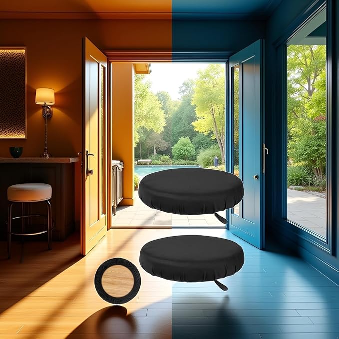 2 Pcs Bar Stool Covers, Soft Round High Elastic Bar Stool Cushion, Machine Washable, Fit for Dia 11-14 in Round Stool, Black