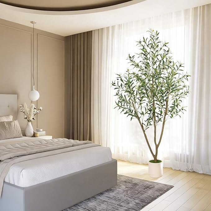 Timoo Faux Olive Tree 6FT Tall Olive Trees Artificial Indoor with White Planter, Artificial Plants Indoor Faux Tree with Realistic Leaves and Lifelike Fruits, Fake Plant for Home Office Decor