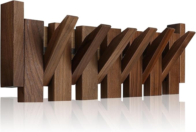 Wooden Coat Rack Hanger Wall Mount with 6 Hooks Wall Mounted Coat Rack Coat Rack Wall Mount Made of Walnut Wood