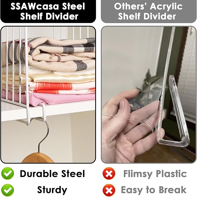 Shelf Dividers, 8 Pack Closet Organizers and Storage, Metal Closet Dividers Shelf Organizer for Wood Shelves, Linen Closet Organization Separators for Purse Handbag Sweater Clothes Wardrobe Cabinet