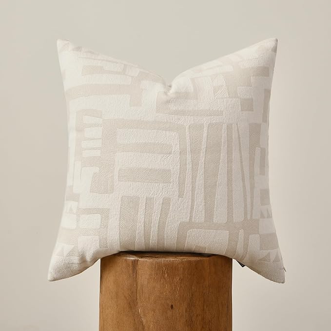 Throw Pillow Cushion Cover 18x18 inches, Double Sided Modern Geometric High Density Jacquard Polyester Pillow Covers for Sofa, Bed, Rattan Chair, Bedroom, Living Room(White)