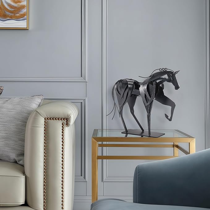 SunBlogs Art Metal Horse Statue Décor, Handmade & Hand-Painted Modern Western Horse Decoration, Rustic Iron Sculpture Gifts for Home Office for Horse Lovers