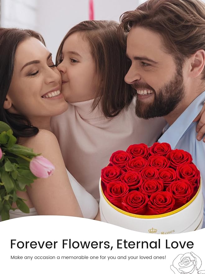 16 Preserved Roses Forever Flowers Real Roses in a Box Mother's Day Birthday Flowers for Her Mom Women Wife Valentine's Day, Red Roses