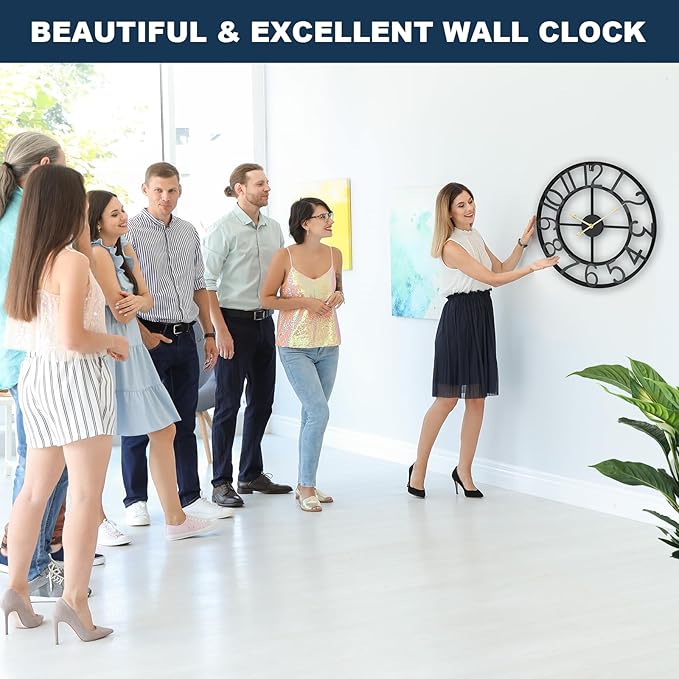 Pytha Sight 14 Inch Large Wall Clocks for Living Room Decor,Big Silent Battery Operated Metal Wall Clock,Rustic Modern FarmhouseArabic Numerals Wall Clock for Kitchen,Office,Bedroom,Dinng Room