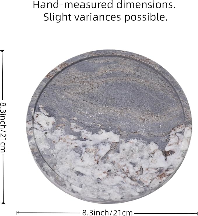 Natural Marble Vanity Tray, Round, 8.3 Inch, with Anti-Slip Pads, for Bathroom, Jewelry, Perfume Display, Coffee Table Decor (White SkyBlue)