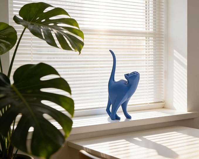 Blue Cat Statue Modern Abstract, Home Office Shelf Decor, 7-Inch Vibrant Assorted Colors, Easy to Match Any Decor Style