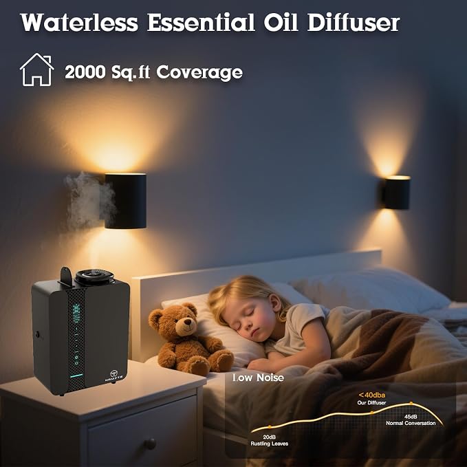 Waterless Diffuser Smart APP Control 2000 Sq.Ft Oil Level Monitoring | Diffusers for Home Smart LCD Touch, 200ML Essential Oil Diffuser for Large Room, Hotel, Office, Luxurious Metal