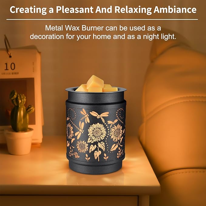 kobodon Wax Melt Warmer Metal Wax Warmer for Scented Wax Electric Fragrance Candle Oil Burner 2 in 1 Wax Melts as Gifts for Moms Grandma Women Girls(Sunflower)