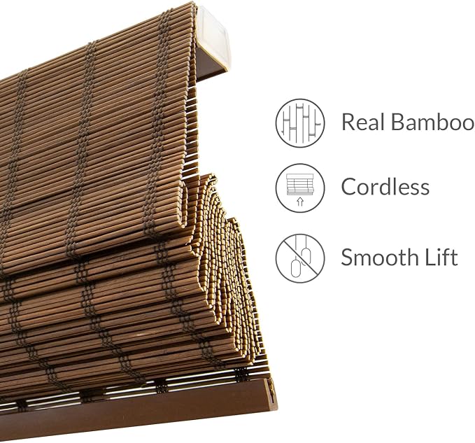 CHICOLOGY Bamboo Roman Shade, Cordless Light Filtering Woven Wood Window Treatment for Living Room, Dining Room, Kitchen & Office, Natural Bamboo Blinds for Boho Coastal Decor, Bear, 31"W x 64"H