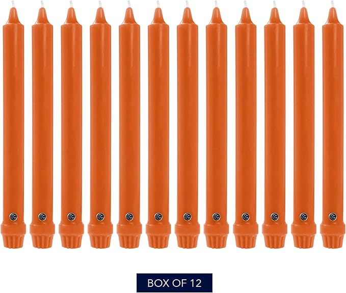 Colonial Candle Unscented Taper Candle, Classic Collection, Pumpkin, 8 In, Pack of 12 - Up to 6 Hours Burn