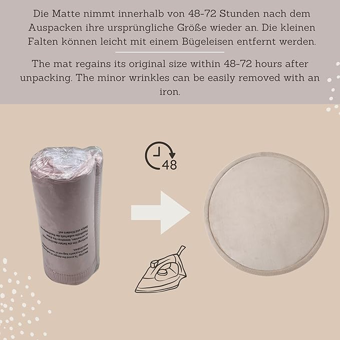 Hakuna Matte CloudSoft Baby Play Mat for Floor Ø 47" Beige – Coral Velvet Memory Foam Rug for Crawling & Cozy Play – Non-Slip, Water-Resistant, Easy-CareTummy Time Mat, Playmat for Playpen