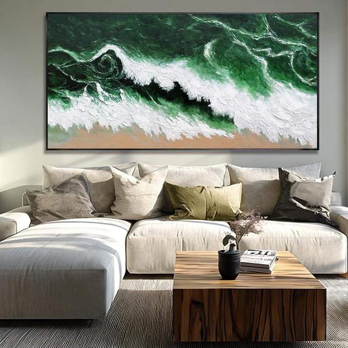Kureful Green Abstract Wall Art Prints Sage Green Canvas Wall Pictures Modern Minimalist Office Decor Artwork Large Posters Decorations 29"x58"