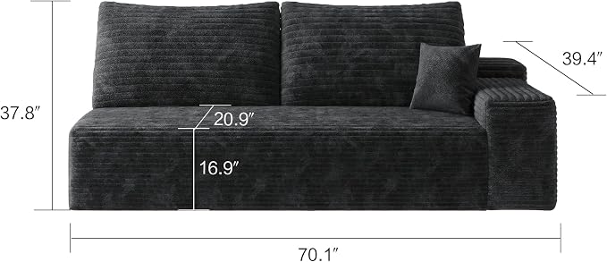 107" U Shaped Cloud Corduroy Couch with Ottoman, Comfy Sectional Boneless Couches for Living Room Bedroom, Deep Seat Sleeper Compression Sofa, No Assembly, Left Facing Chaise, Black