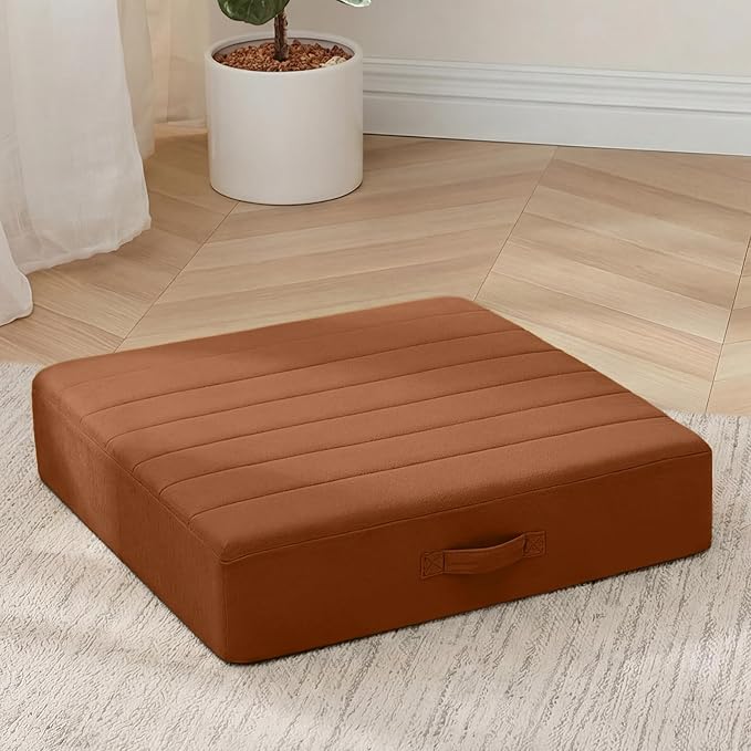 MeMoreCool Square Floor Pillow Seating for Adults Kids, Large Meditation Cushion Floor Pillow with Thick Foam & Soft Tufted Cover, Washable Big Pillow Seat Floor Cushion for Sitting Yoga 24" Coffee