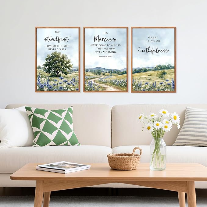 CHDITB Framed Christian Bible Verse Canvas Wall Art, Watercolor Meadow Wildflower Wall Decor, Inspirational Spiritual Artwork, Rustic Faith Scripture Prints for Living Room Farmhouse Office 24"x36"x3