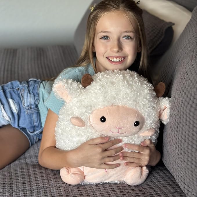 MaoGoLan 14'' Sheep Stuffed Animal Plush Lamb Squishable Throw Pillow for Kids Girls Cute Goat Body Pillow with Uncented Beads Inside - Christmas Valentine's Day Birthday Gifts