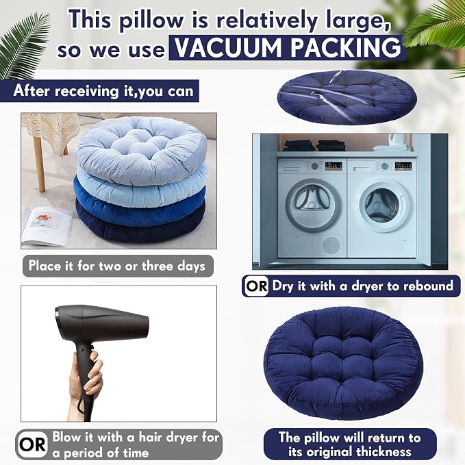 Jerify 4 Pcs Floor Pillow Cushions Large Round Square Large Meditation Floor Pillow for Classroom Adult Meditation Picnic Party Seating Learning Daycare School (Round,Dirty Blue)
