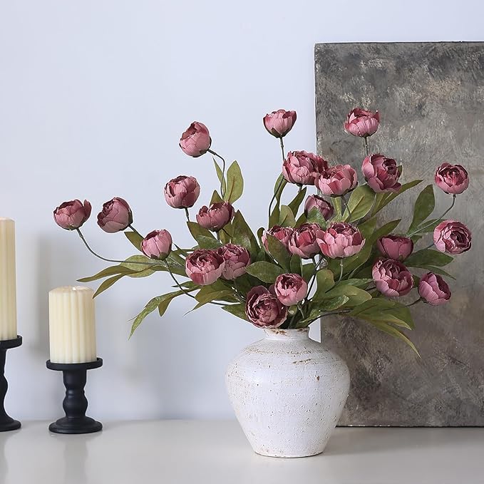 VIERENA 12 Pcs Faux Silk Peony Artificial Flowers for Vase -27", Bulk Fake Peonies Branches with Stems for DIY Bouquet Centerpieces Wedding Fillers Arrangements Shower Decorations (Warm Pink)