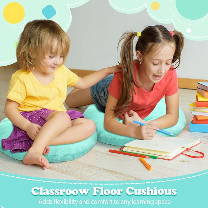 Fumete 8 Pcs 16 Inch Floor Cushions Pillow for Kids Bulk Classroom Round Flexible Seating Floor Cushions for Students Home Daycare School Reading Corner Yoga Meditation Picnic (Mint Green)
