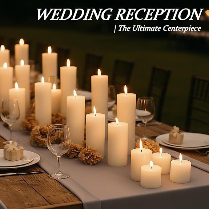 36 Pcs Ivory Pillar Candles Bulk Set，Hurricane Candles，3 Different Lengths 2 x 3/4/6 Inch (12 Each)，Dripless Unscented Smokeless，Gives You a Better Atmosphere When Organizing an Event Party.