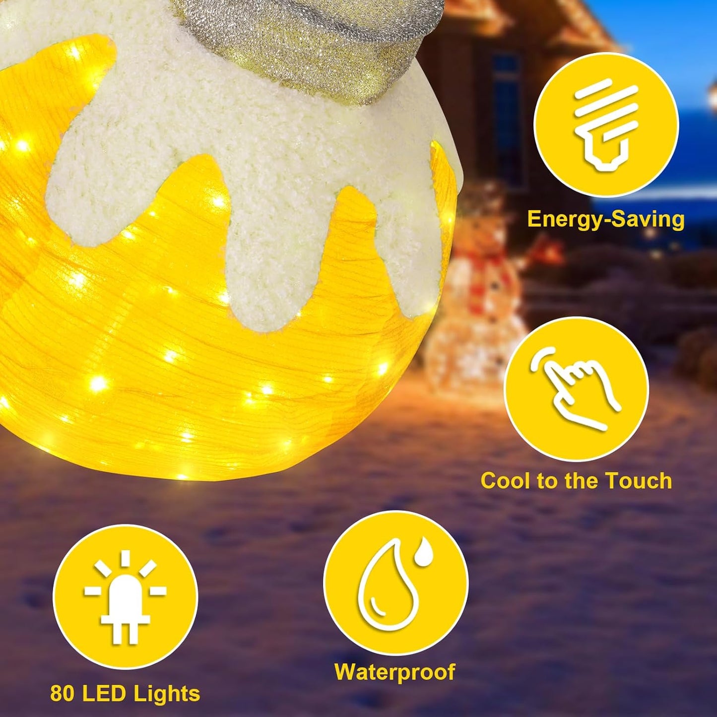 BRIGHTDECK Outdoor Christmas Ornaments, Lighted Pop-Up Outdoor Holiday Ball Decoration with 80 LED Lights, 8 Light Modes, Lighted Collapsible Holiday Decorations for Yard, Home (Yellow)