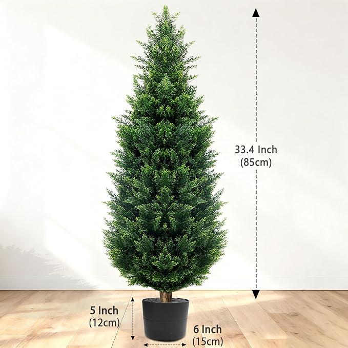 36-inch Artificial Cypress (2 Packs) - UV-Resistant Artificial Shrub with Pot, Suitable for Outdoor and Indoor use, Front Porch, Garden Decoration