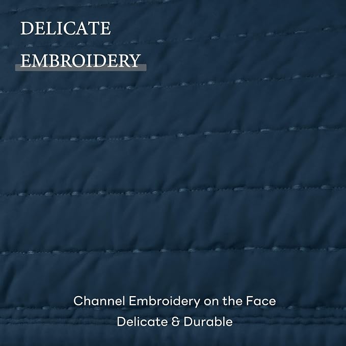 ELEGANT LIFE HOME Velvet Quilt Twin Reversible Royal Cotton Velvet Pic-Stitch Bedding Quilt - Twin - 68'' x 90'', Navy