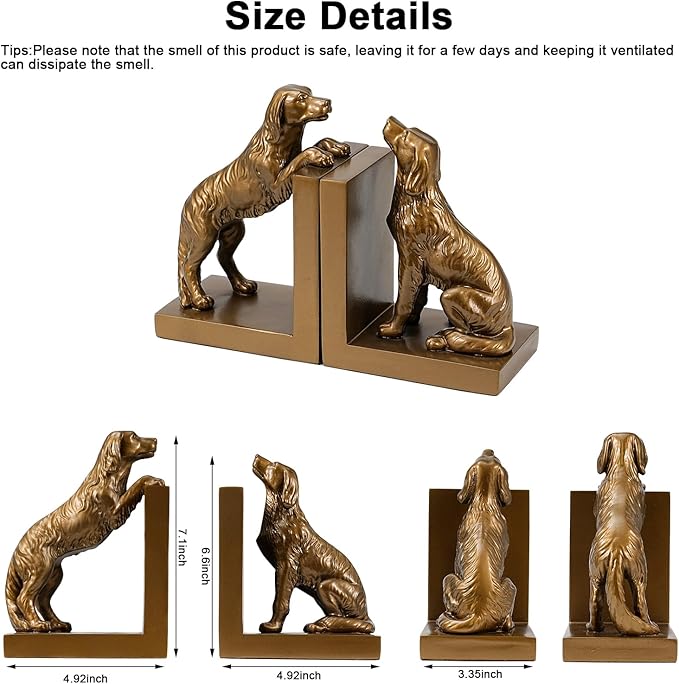 Dog Bookends, Book Ends for Shelves to Hold Books Heavy Duty, Creative Resin Book Holders for Kitchen Desk Home Office