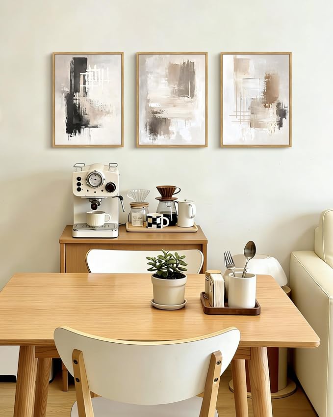 PHOPAGO Abstract Framed Wall Art Mid Century Modern Minimalist Beige Pastel Watercolor Neutral Wall Decor for Living Room Bedroom - 12x16in Natural Framed