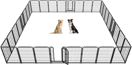 Metal Dog Playpen, 45" Inch Height 32 Panels, Ideal Dog Fence for Large/Medium/Small Dogs Indoor & Outdoor Bliss, Perfect Dog Pen for Camping, Yard and RV | Black-Silver
