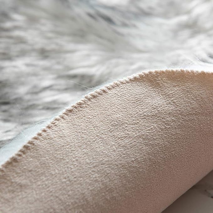 Carvapet Luxury Faux Sheepskin Runner Rug - Soft Plush Fur Couch Seat Pad Skid-Resistant Fluffy Area Floor Carpet for Bedside Entryway Bench Black White 2x6 Feet