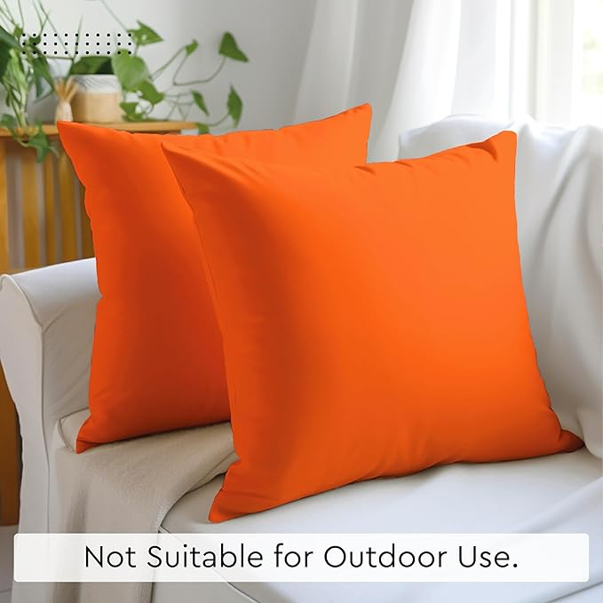Encasa XO Throw Pillow Covers 12x12 in Set of 2 Orange | No Inserts | Cotton Pillow Covers for Living Room, Bed, Sofa, Couch | Decorative Cushion Covers with Improved Zipper