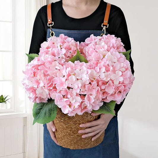 JINWOE Light Pink Flowers Silk Artificial Hydrangeas, 5Pcs 20Inch Lifelike Large Flowers with Stems, Full Artificial Flowers for Wedding Bouquet Table Centerpieces Spring Home