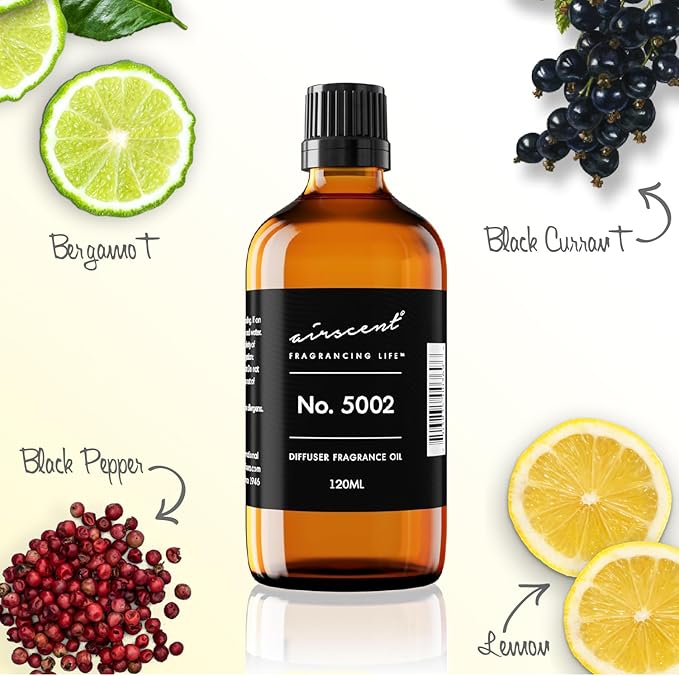 AirScent Creed-Aventus-Inspired Diffuser Oil - No. 5002 Perfume Dupe - Premium Fragrance Oil Blend for Ultrasonic and Waterless Diffusers and Crafting - 10 ml, 0.34 fl oz Glass Bottle with Dropper