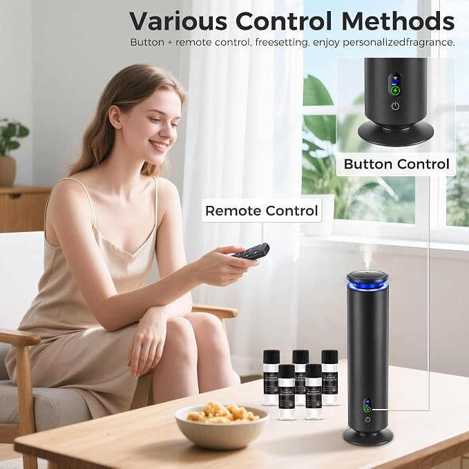 Hotel Scent Diffuser Starter Kit - 1000 Square Feet, 7 Ambient Light Settings, Includes 5 Essential Oils for Hotel Aromatherapy, Hotel Scent Diffuser,for Hotels, Homes, and Large Rooms,Black