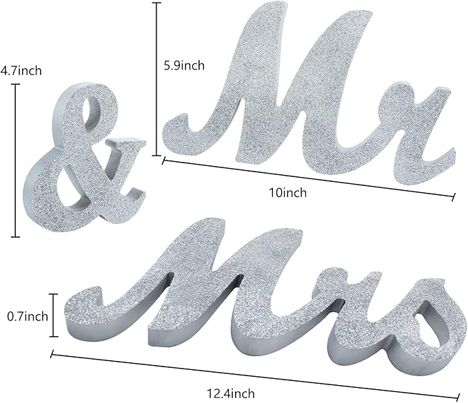 Mr & Mrs Sign for Wedding Table, Large Mr and Miss Wooden Letters, Party Decoration Head Table Wedding Wood Letter, Just Married Sign Anniversary Party Valentine's Day Decor, Silver 2