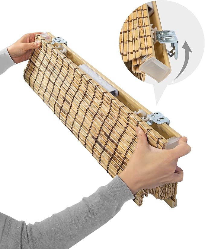 CHICOLOGY Bamboo Roman Shade, Cordless Light Filtering Woven Wood Window Treatment for Living Room, Dining Room, Kitchen & Office, Natural Bamboo Blinds for Boho Coastal Decor, Tortoise, 32"W x 64"H