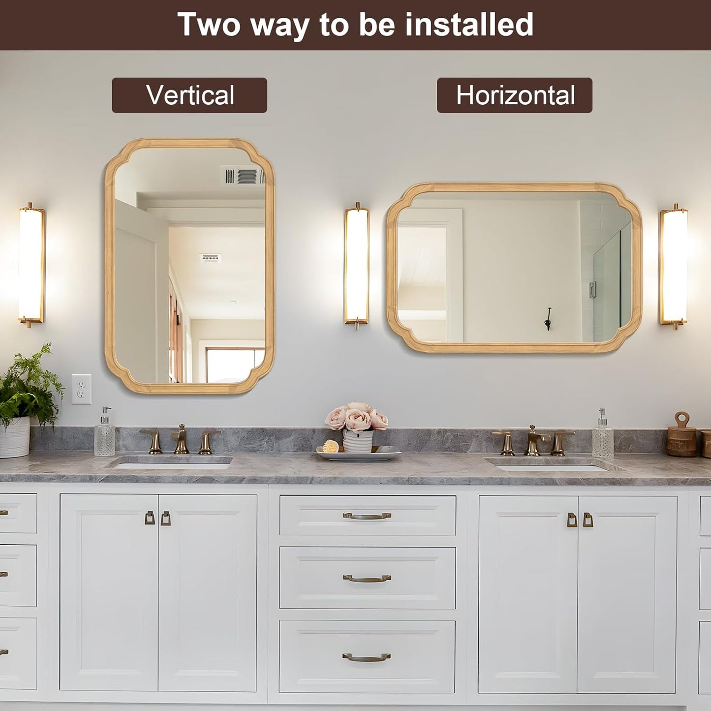 WallBeyond 20" x 30" Wood Mirror Rounded Corner Arch Wall Mirror with Wood Frame for Entryway, Living Room or Bedroom Home Decor [20" x 30" Natural Color]