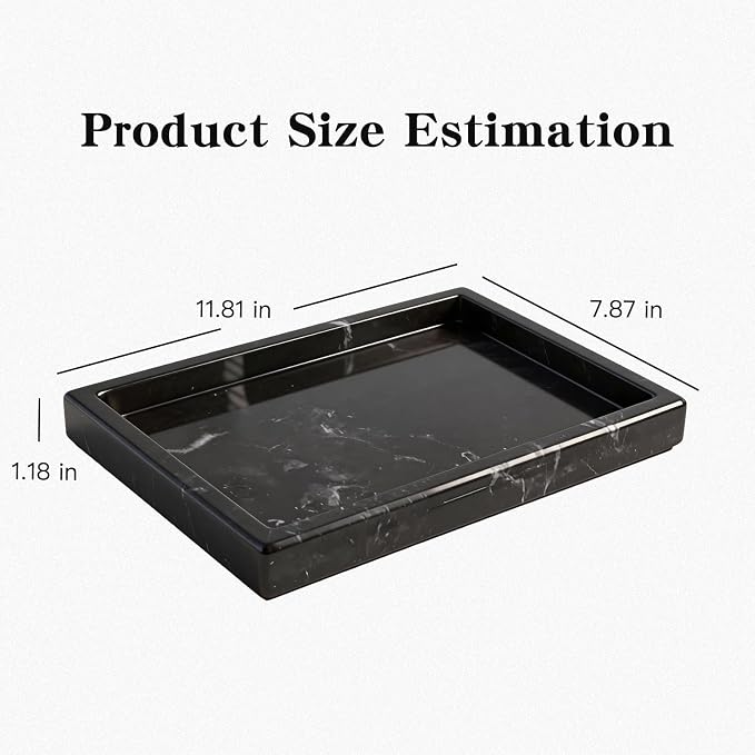 Black Marble Tray,Marble Tray,Elegant Vanity Organizer for Perfume, Jewelry, and Bathroom Essentials